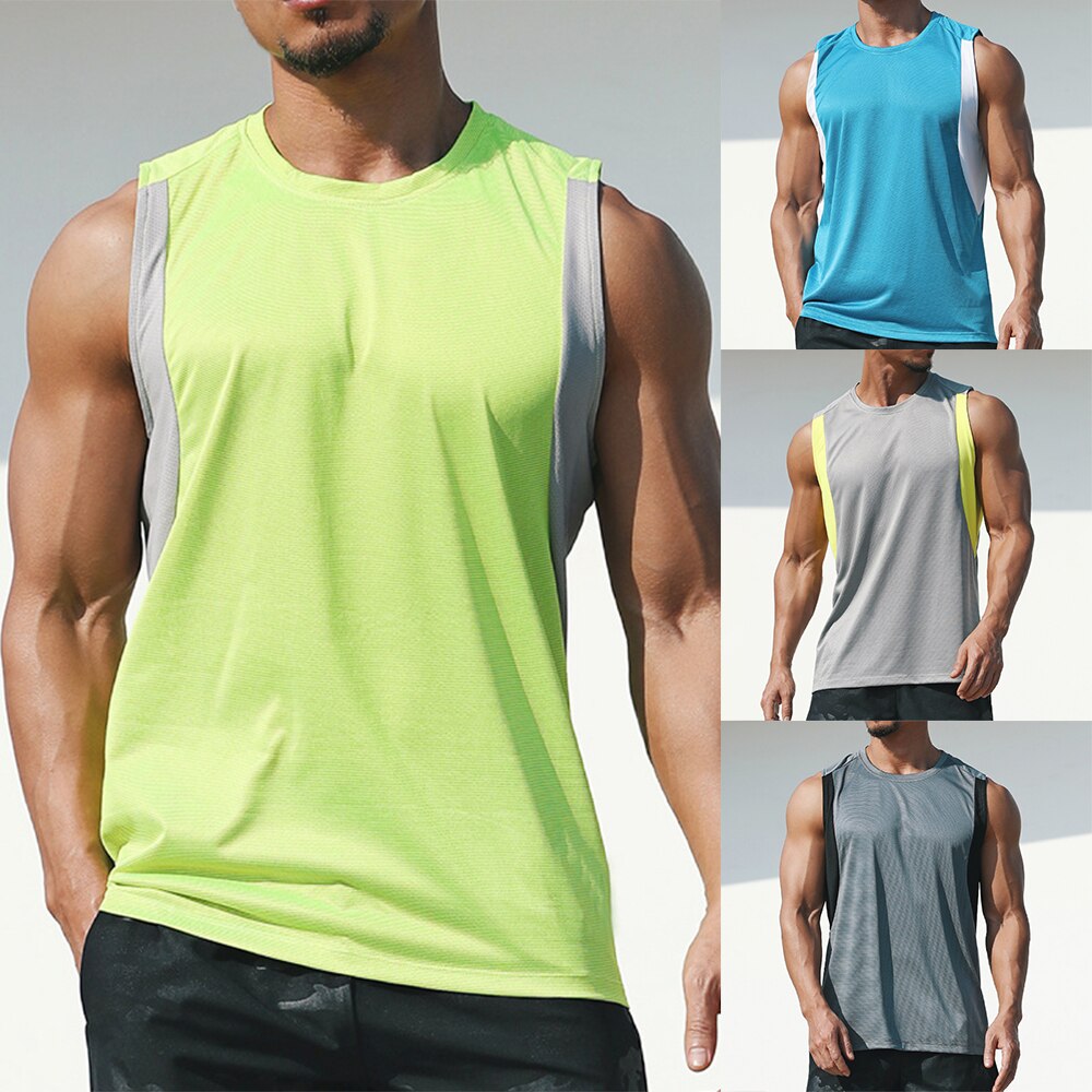 Mens áo ba lỗ cơ bắp áo ba lỗ nhanh khô tập thể dục luyện tập tập gym thể thao SINGLET Áo sơ mi thoáng khí không tay cổ tròn áo Quần chạy bộ
