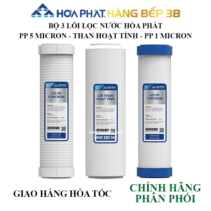 Bộ 3 lõi lọc thô cho máy lọc nước hòa phát - hàng bếp 3b
