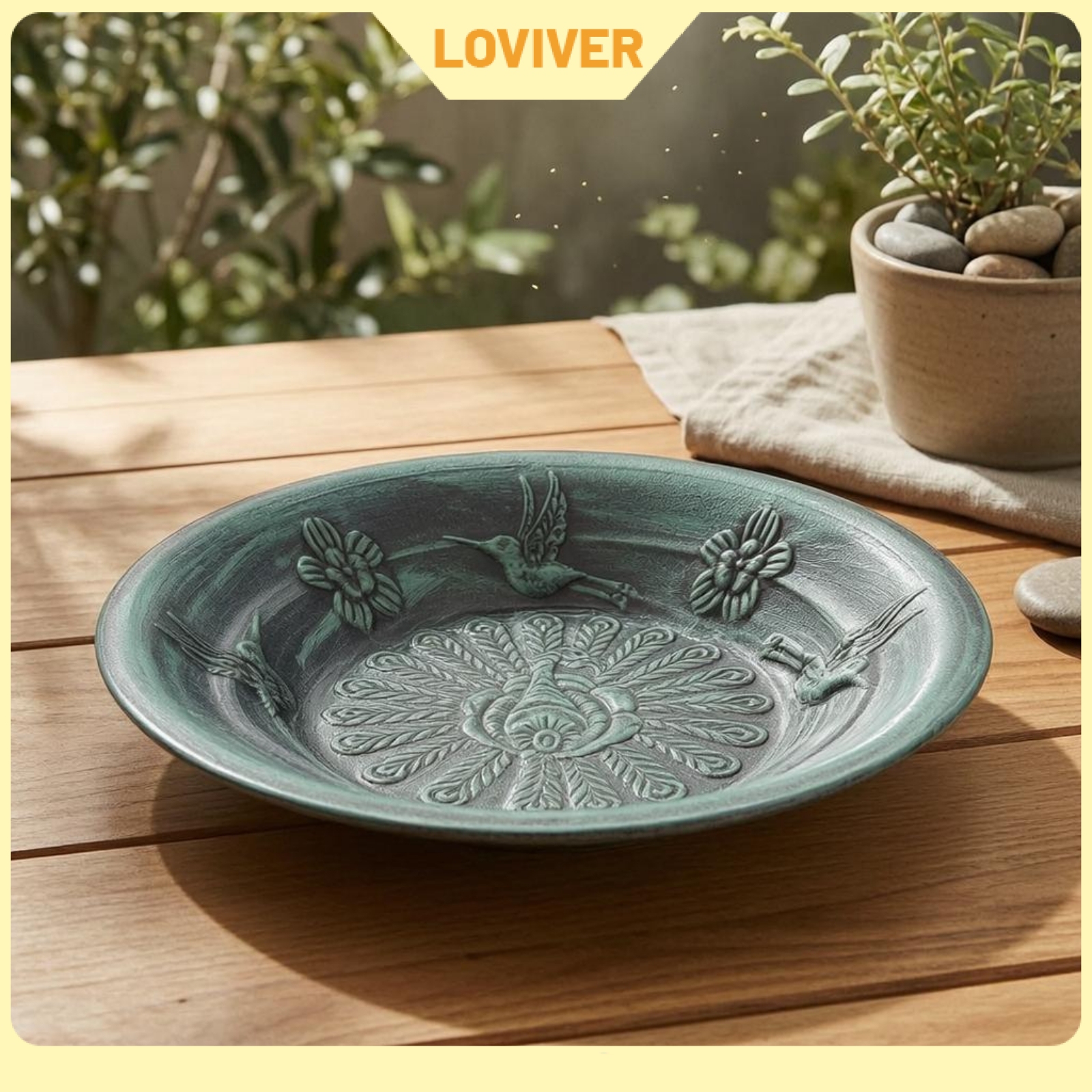 LOVIVER Vintage Style Bird Bath Feeder Bowl Tabletop Display Round Shallow Bird Bath Weather-Resistant for Courtyard ราคา 1,634 บาท*ส่งฟรี