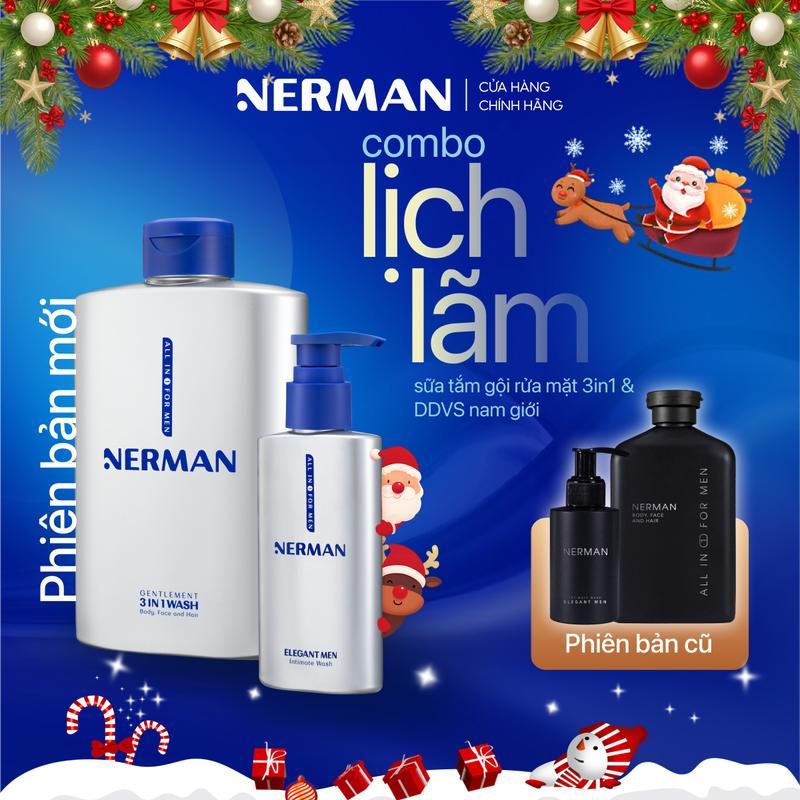 Combo lịch lãm Nerman - Sữa tắm gội rửa mặt cho nam 350ml & Dung dịch vệ sinh nam giới 100ml