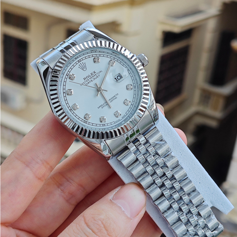 (Rolex.viền trơn) Đồng Nam đồng hồ Nam rolex date just dây đặc nguyên khối, mạ không rỉ, Full Box Tặng Pin - Donho.rolex