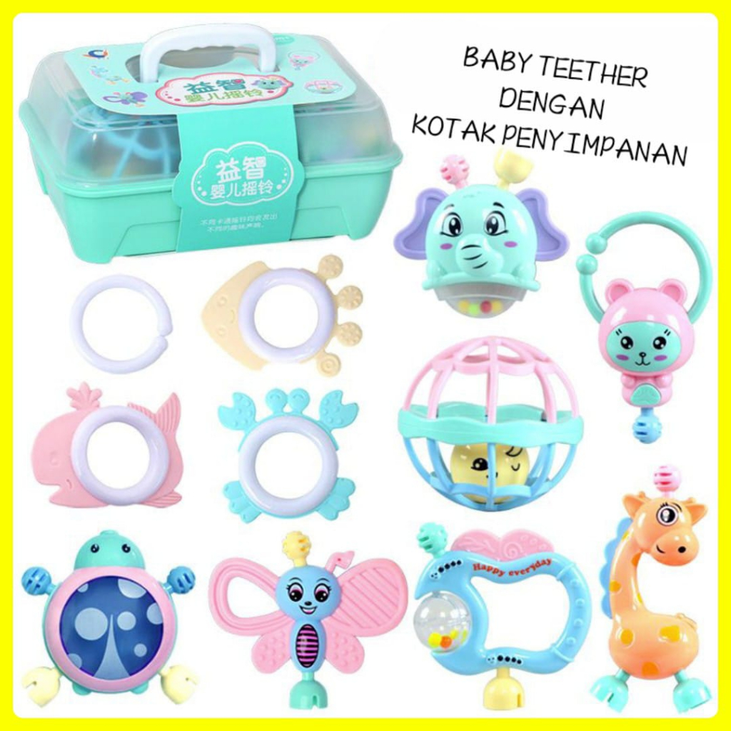 11pcs Mainan Shake Teether Kids Toys Perkembangan Anak Balita Rattle Gigitan Baby Gigitan Bayi Set Mur…