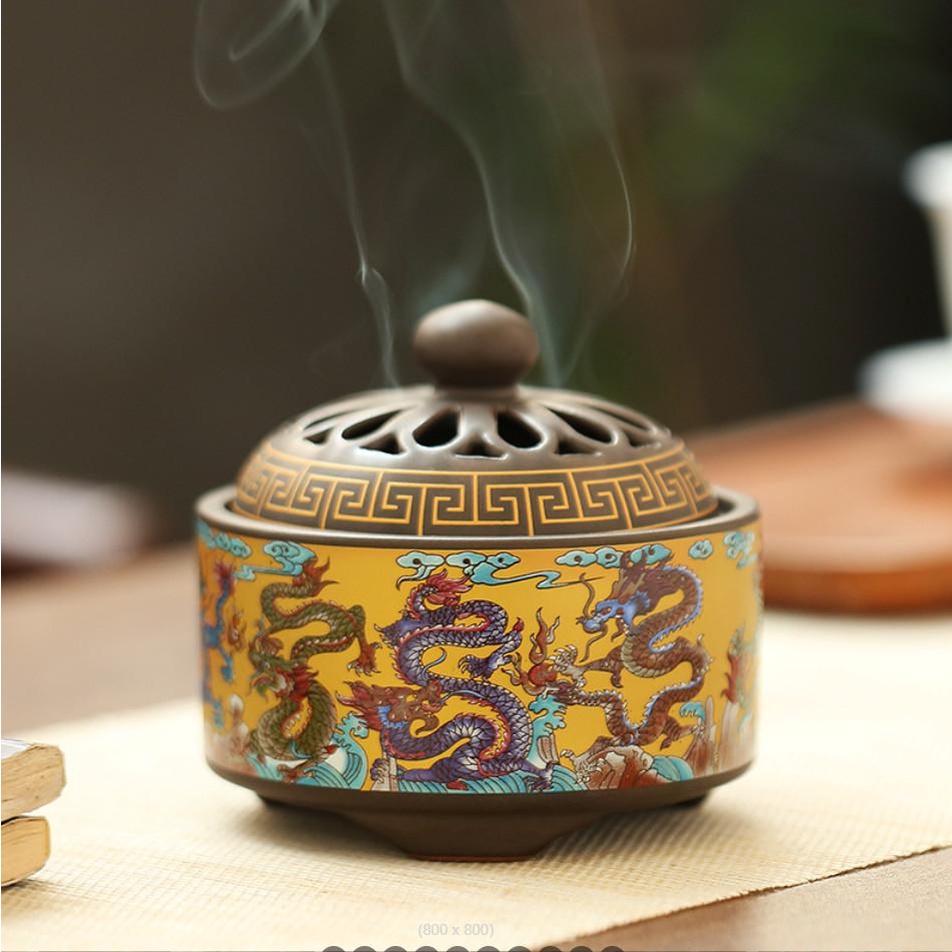  Lư Xông Trầm Hương - Đỉnh Đốt Nhang Bằng Gốm Sứ Cao Cấp Có Hoa Văn Chạm Khắc 