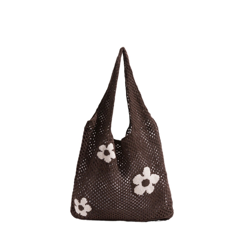 HUAN Dung lượng lớn Túi Tote Dệt  Vai đơn Thiết kế Openwork Túi xách hoa Phong cách cổ điển Kết cấu lưới Túi đeo vai bằng lưới Túi mua sắm - 6