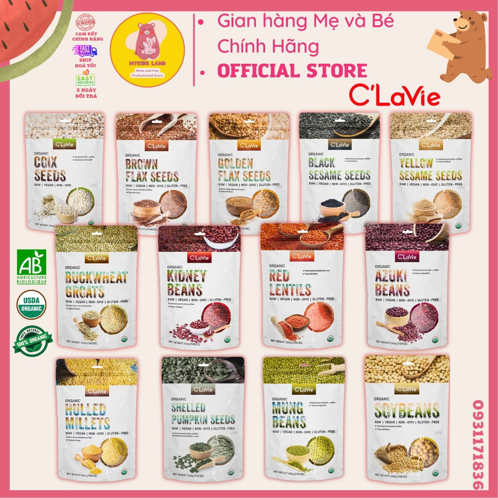 Đậu hạt dinh dưỡng hữu cơ c'lavie cho bé ăn dặm - nấu cháo - làm sữa hạt
