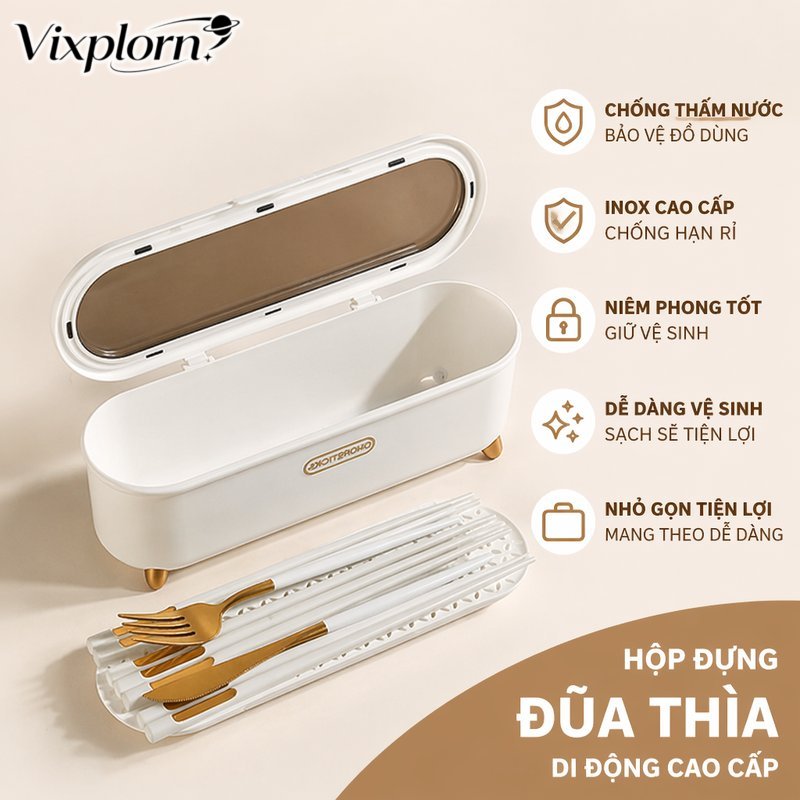Vixplorn Hộp đũa thìa du lịch hộp dao kéo gọn nhẹ có nắp chống bụi nhựa cao cấp dùng văn phòng dã ngoại