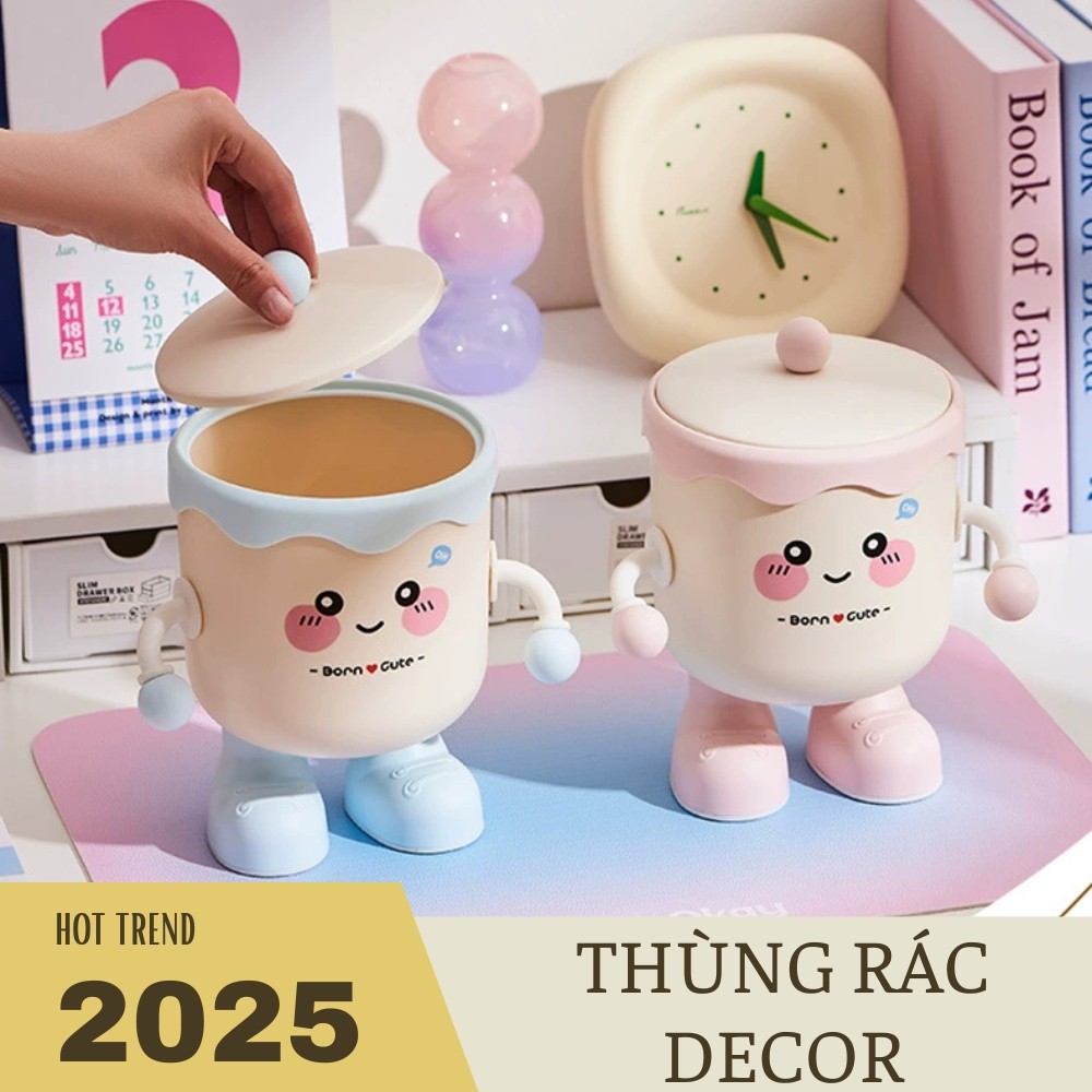 Thùng rác để bàn Mini dễ thương sáng tạo có nắp – Hộp Đựng Giấy, Cốc Uống Nước Thiết Kế Nghộ Nghĩnh