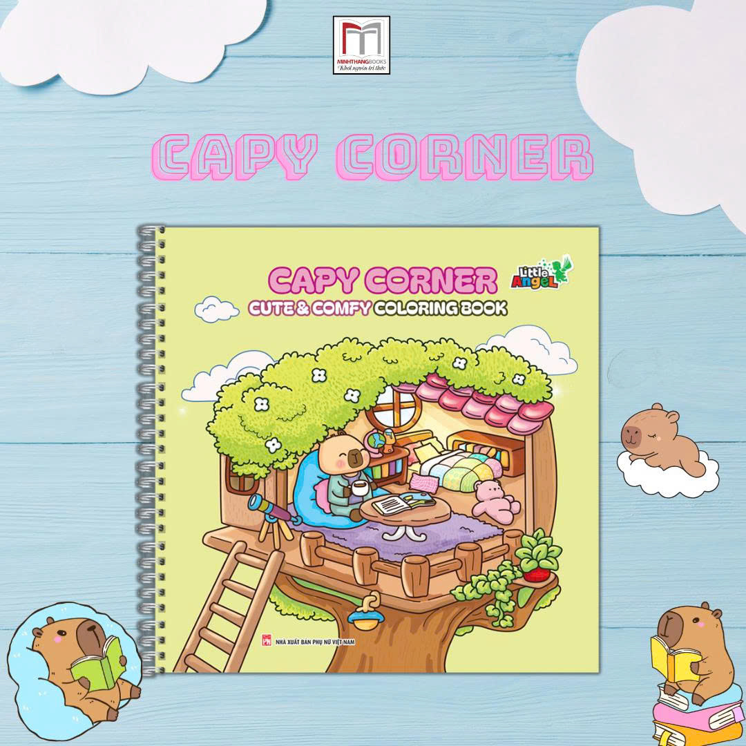 Sách Tô Màu dành cho mọi lứa tuổi - CAPY CORNER – Cute & Comfy Coloring Book (36 tranh tô màu) (bìa nhũ, gáy lò xo)