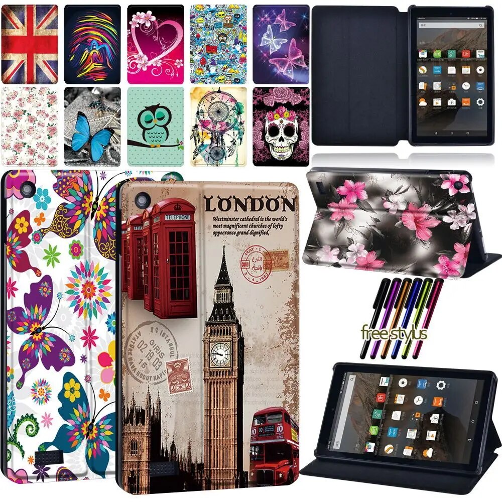 Tablet Case For Amazon Fire 7/ Amazon Fire HD 8/ Amazon Fire HD 10 Anti-Drop Leather Bracket Protective Cover+Stylus