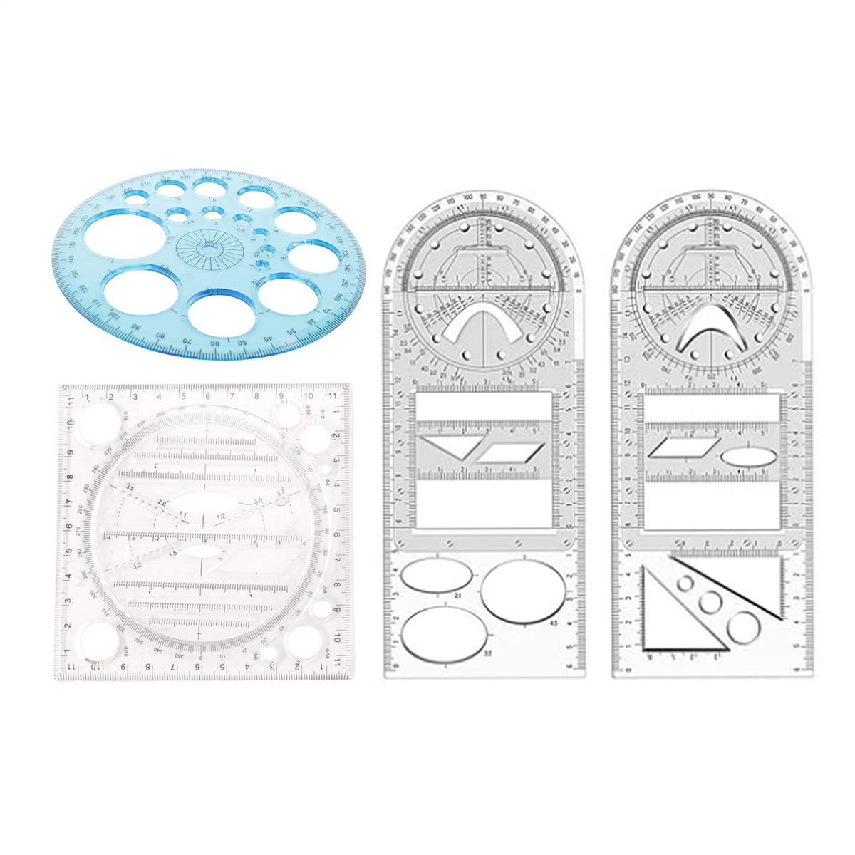 (SQGJ) 4Pcs Multifunctional Geometric Ruler Measuring Drawing Ruler Plastic Mathematics Tools for Student School Office Supply