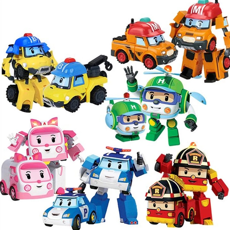 Sdfhdsj phim hoạt hình mới Robocar Poli nhân vật phim hành động chuyển đổi bàn tay Anime xe ô tô biến hình máy bay mô hình quà tặng đồ chơi robot cho trẻ em nhân vật phim hành động