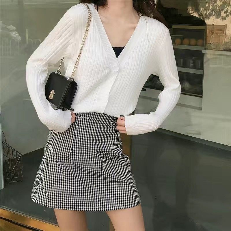 Áo cardigan dệt kim mới của phụ nữ phong cách ngắn lỏng Áo len dài tay áo thời trang sinh viên đan Áo khoác cardigans