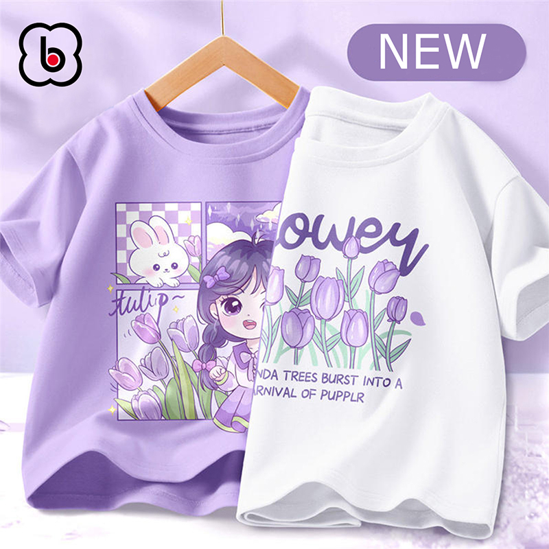 Combo 2 áo thun bé gái BabyloveGO áo trẻ em mẫu hè 2023 họa tiết hoa Tulip