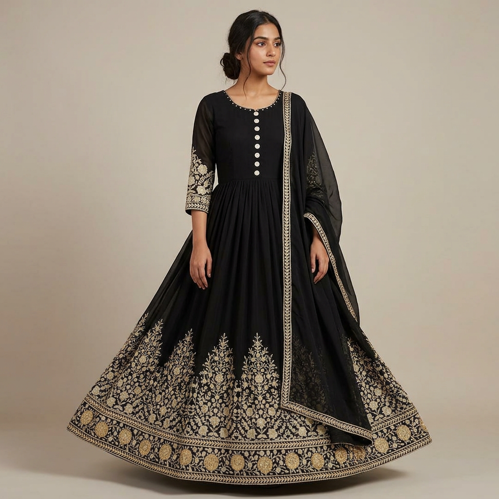 Chiffon Embroidered Long Maxi for Girls with Dupatta and Trouser, Elegant Design
