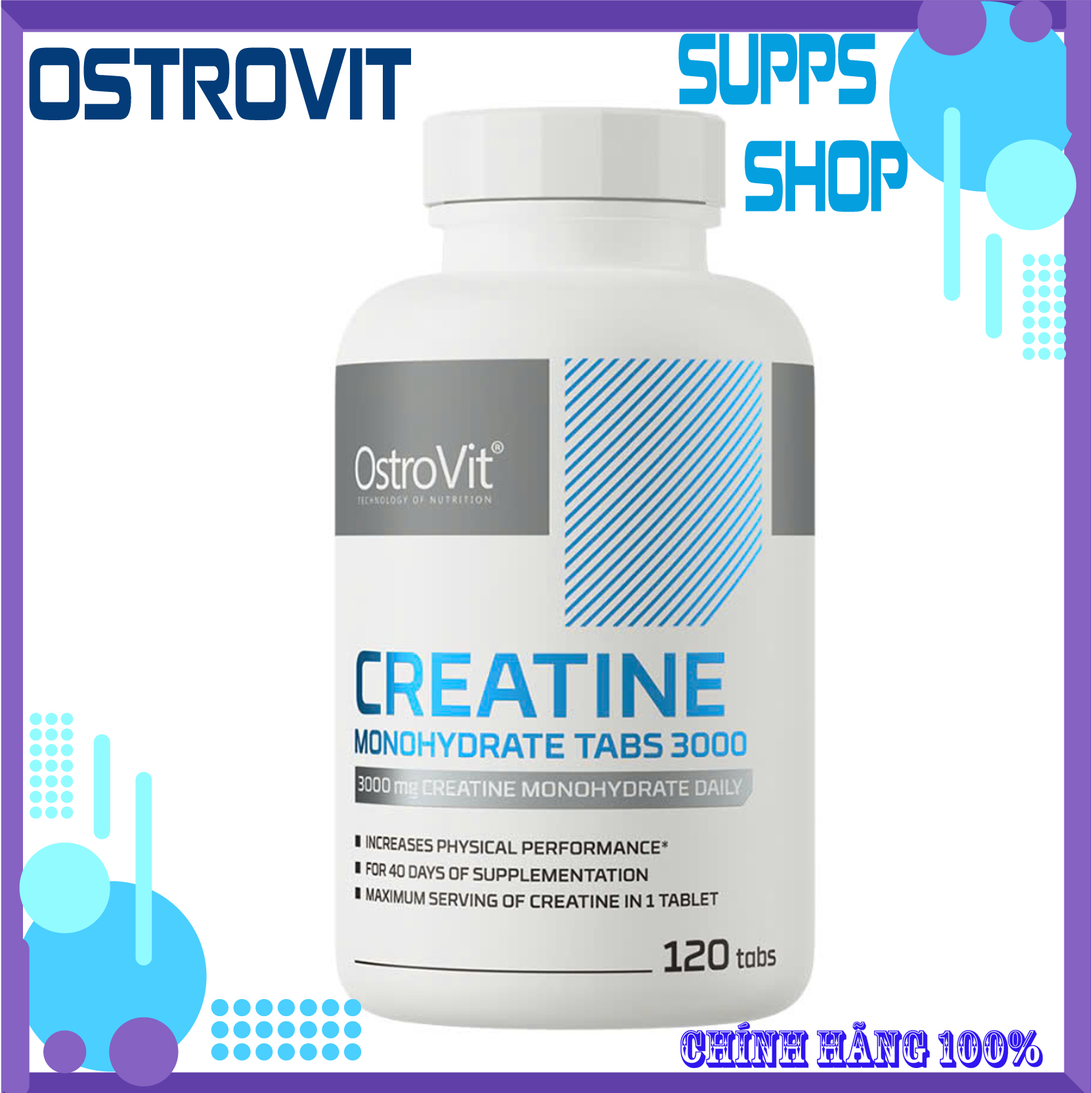 Creatine Monohydrate Ostrovit 3000 Mg 120 Tablets - Strength-Boosting Pills, Fast Absorbing Muscle Builder