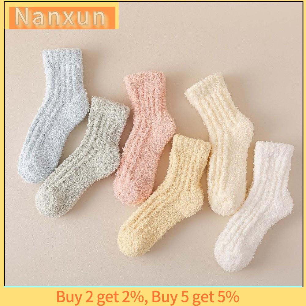 NWSJ 1/4 Pairs Mùa đông Tất nhung san hô Ấm áp Màu sắc đồng nhất Vớ sàn Dày hơn Tất cotton Phụ nữ