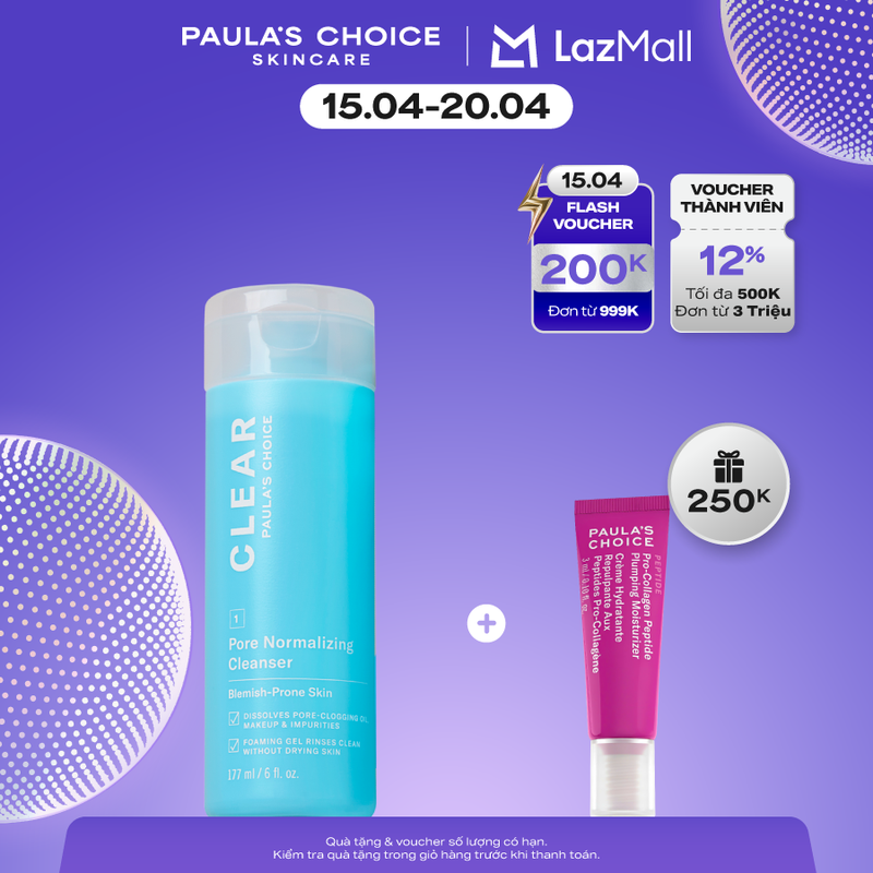 Sữa rửa mặt  dạng gel ngăn ngừa mụn và se khít lỗ chân lông Paula’s Choice Clear Pore Normalizing Cleanser 177 ml 6002