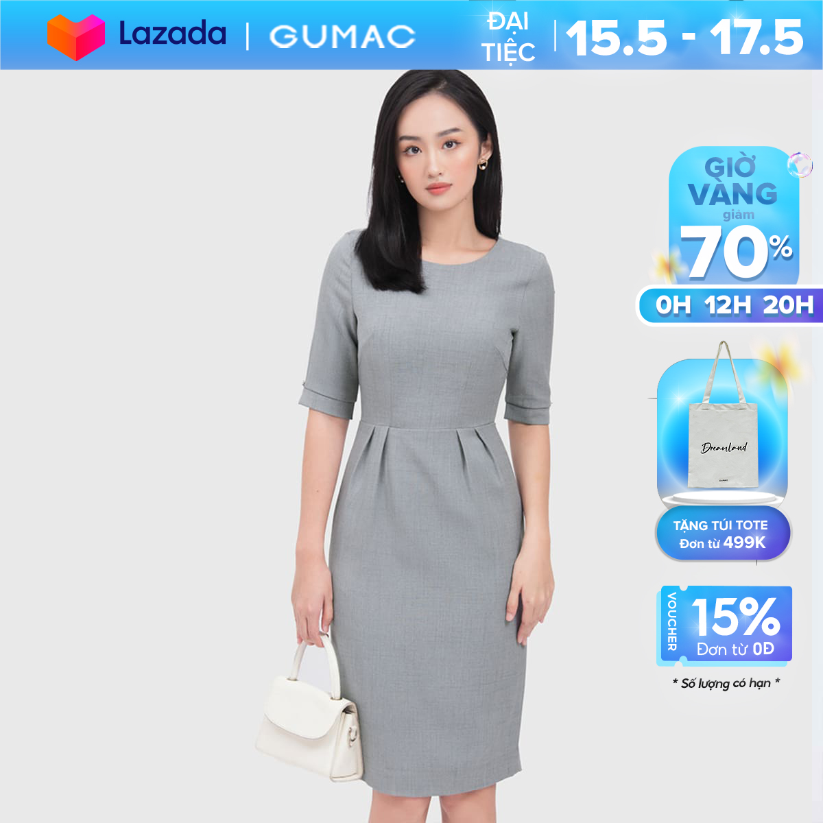 [15 - 17.5 | TẶNG QUÀ đơn từ 499K] Đầm nữ dáng ôm thiết kế xếp ly eo GUMAC DC04063