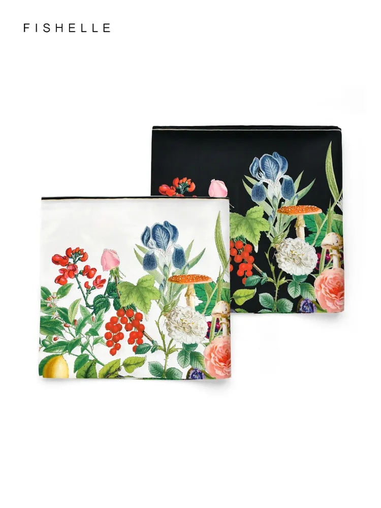 Màu Đen Trắng hoa quả In Tự Nhiên Twill Khăn khăn choàng đầu Phụ Nữ Lụa Vuông Bandana Khăn Choàng Món Quà Cho Phụ Nữ