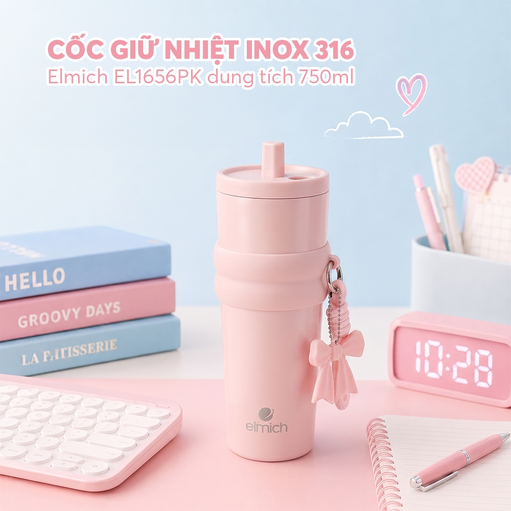 Ly Giữ Nhiệt Inox 316 Elmich EL1656 EL1668 750ml, 3 Lớp Cách Nhiệt, Chống Tràn, Chính Hãng - JoyMall