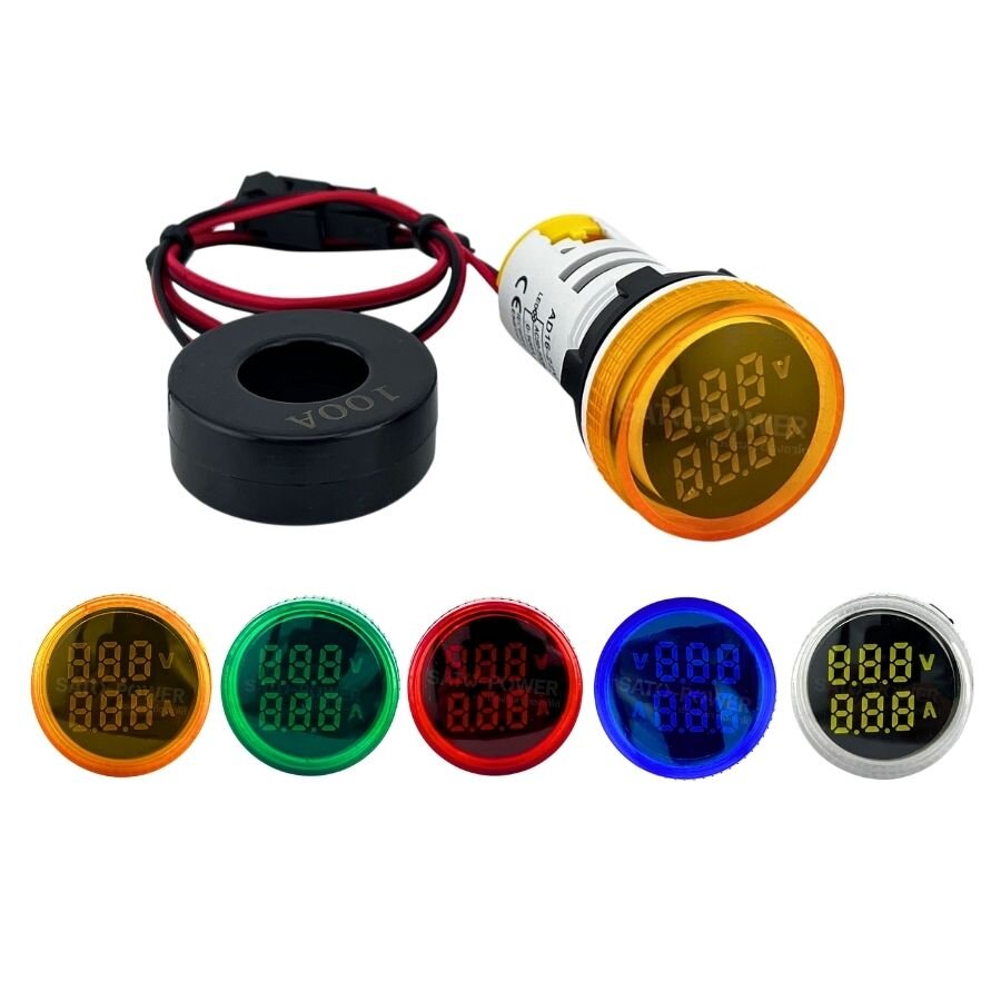 SUNMOON แลมป์ ดิจิตอล โวลต์-แอมป์ มิเตอร์ (หน้ากลม) LED 50-500Vac / 0-100A ขนาด 22mm. รุ่น PL-DVAM-22C ราคา 230 บาท*ส่งฟรี
