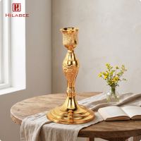 HILABEE Elegant Metal Candle Holder Vintage Tabletop Candle Holder Slender Metal Candlestick Sturdy for Sideboard
