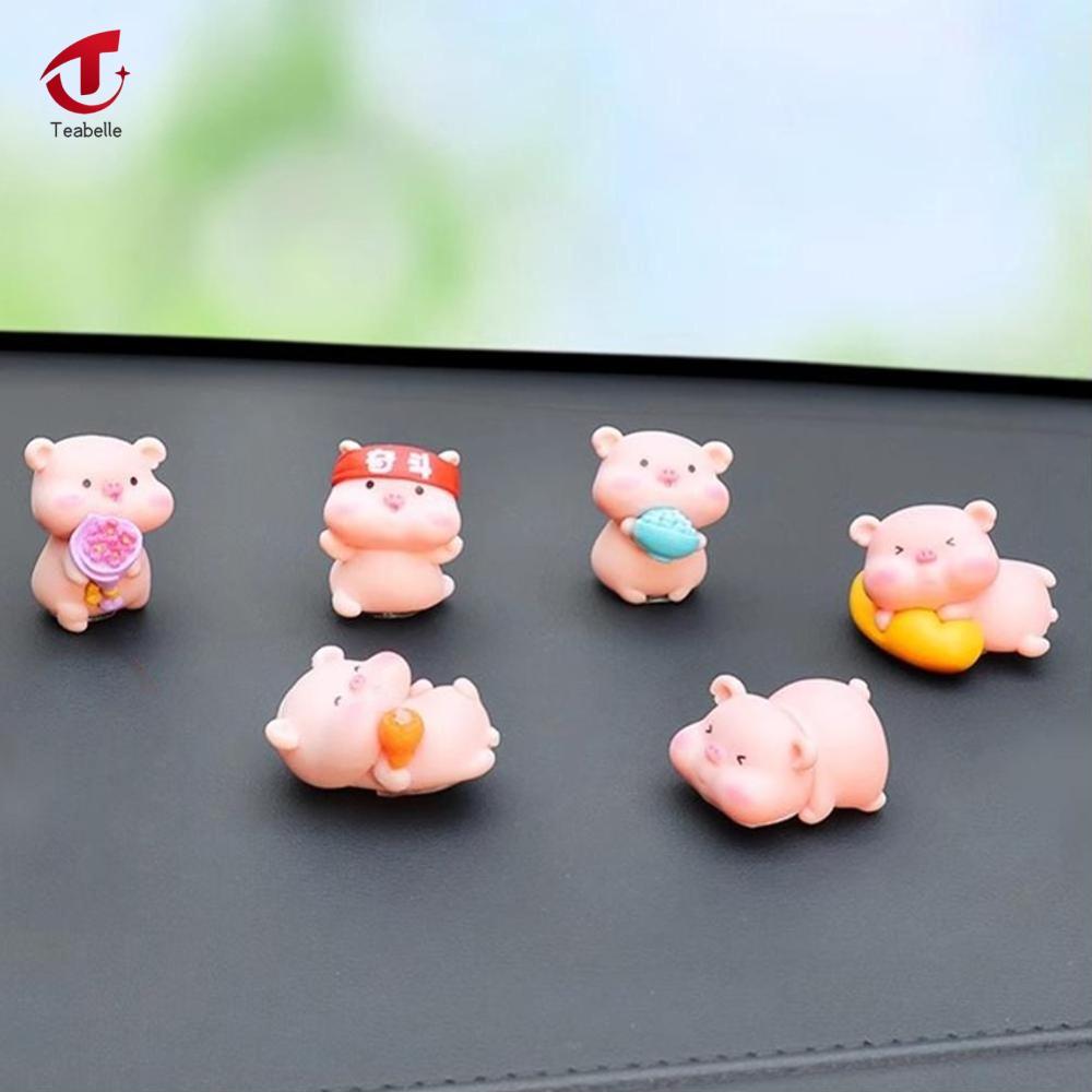Teabelle 6 cái mini dễ thương lợn hộp giữa xe ô tô đồ trang trí vi động vật Màn hình trang trí phụ kiện nội thất xe ô tô