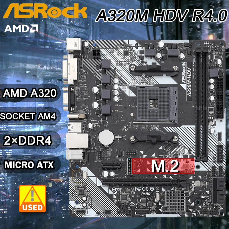 A320 Bo mạch chủ Asrock A320M HDV r4.0 ổ cắm AM4 DDR4 32GB M.2 PCI-E 3.0 hỗ trợ R3 R5 R7 R9 AMD CPU 