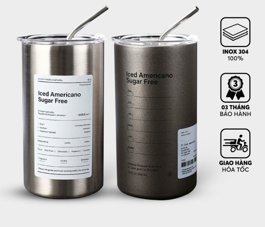 Bình ly giữ nhiệt,Ly Inox giữ nhiệt 600ML tặng kèm ống hút,giữ nhiệt từ 8-12 tiếng,cốc ly giữ nhiệt loại tốt inox 3 lớp. GKMarket Hàng Chính Hãng