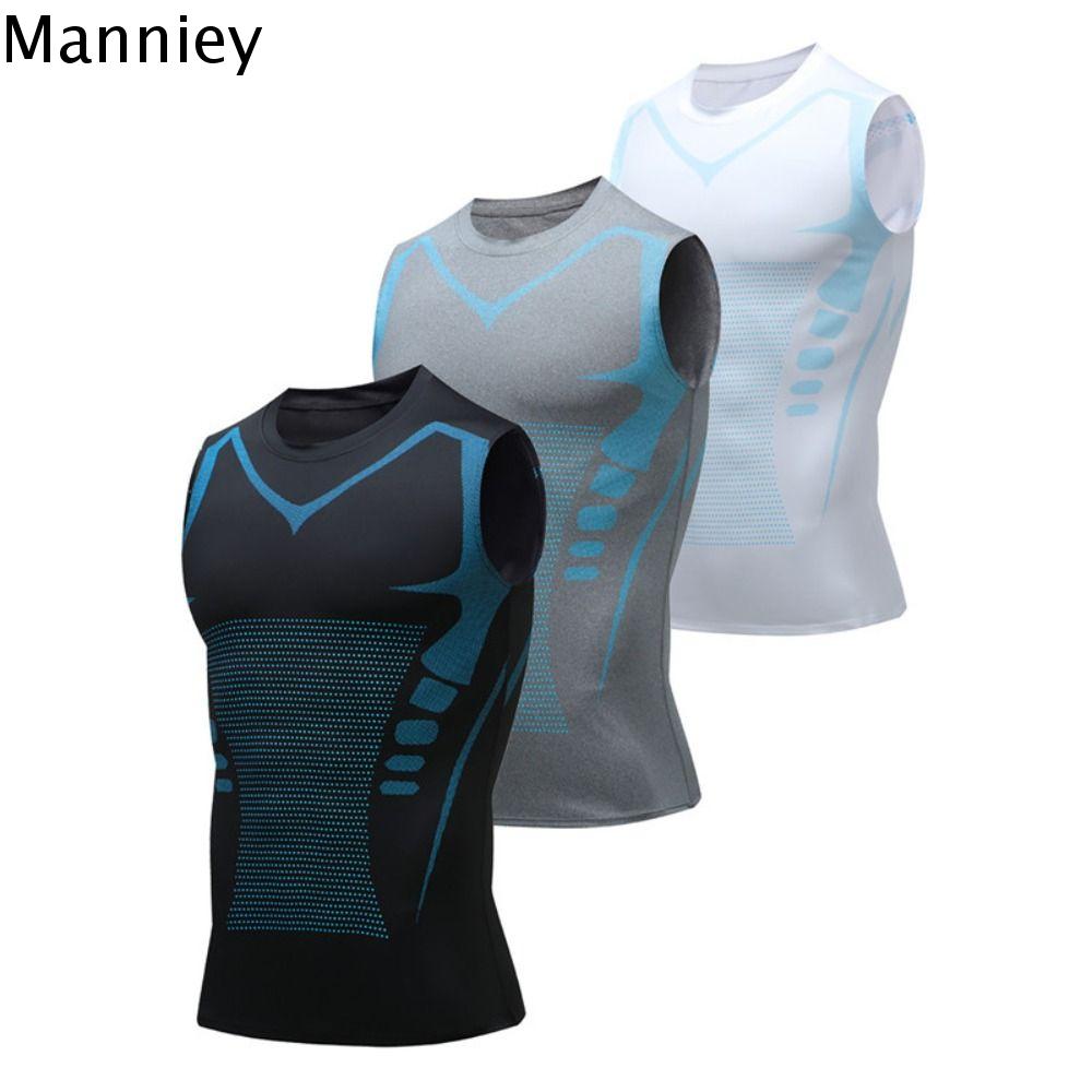 MANNIEY Áo vest dáng người Áo định hình ion Nén Nhanh khô Áo ba lỗ Áo sơ mi Ngầu Áo tập thể dục kiểm soát bụng Áo lót nam giảm béo vải viscose Đồ thể thao thể dục