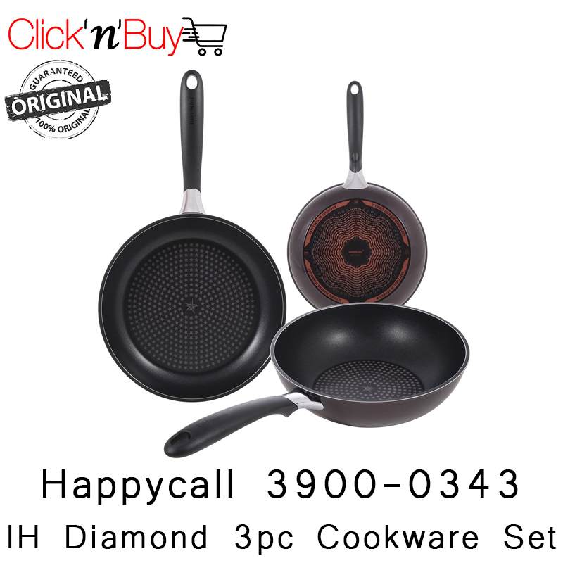 Happycall 3900-0343 IH Diamond 3pc Cookware Set. Compatible with All Heat Sources. Made in Korea. Local Singapore Stock. Singapore
