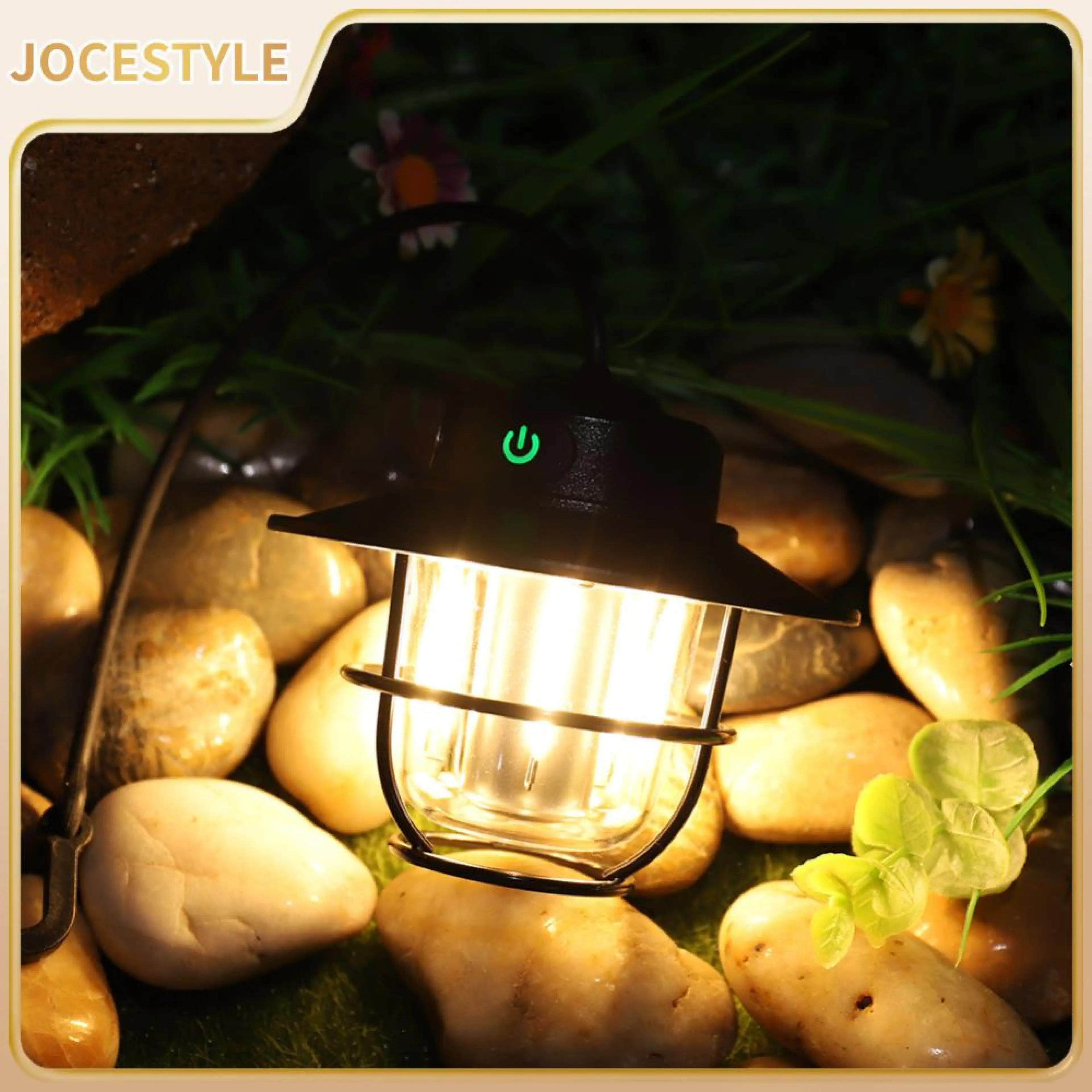 Outdoor Camping Light IPX4 Waterproof LED Portable Lamp Type-C Charging Retro Camping Lamp 4 Gear Pendant Lamp Stepless Dimming for Fishing BBQ