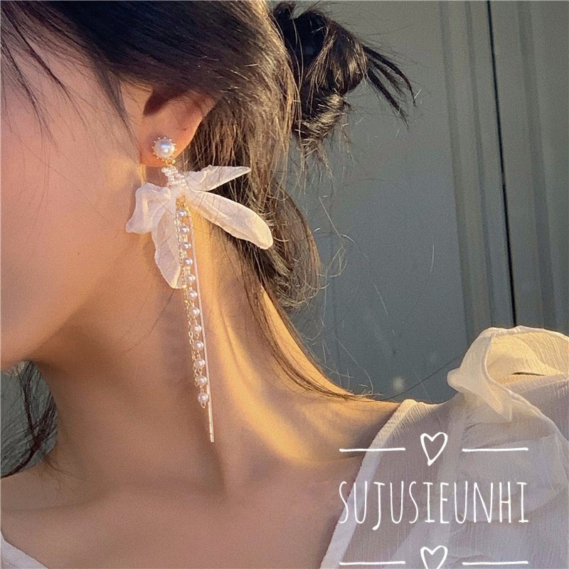 Khuyên tai sao ngọc đính nơ thả dài nữ tính