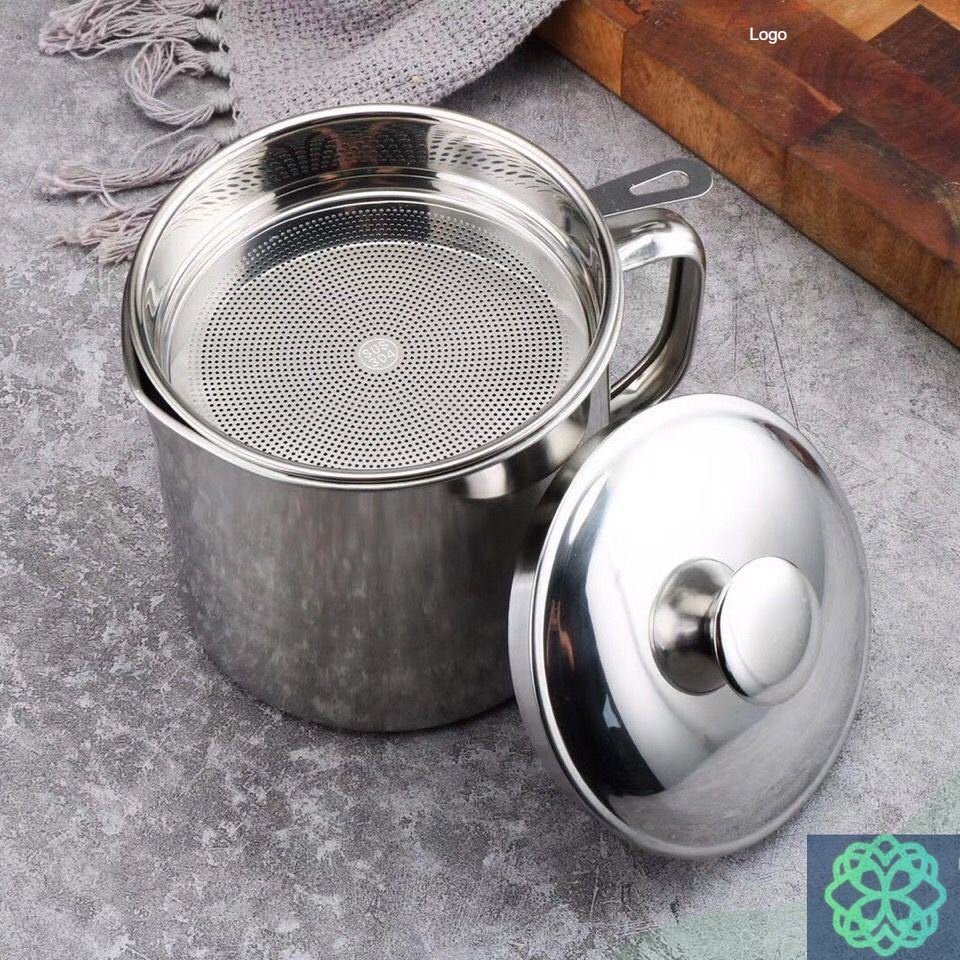 Ca Lọc Dầu Inox - Bình Lọc Cặn Dầu Ăn Cao cấp Có Nắp Đậy