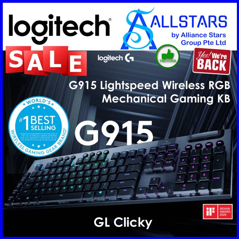 (ALLSTARS : We are Back / PROMO) Logitech G915 Lightspeed / GL Clicky G915 Wireless RGB Mechanical Gaming Keyboard (920-009228) (Warranty 2 years with Local Distributor BanLeong) Singapore