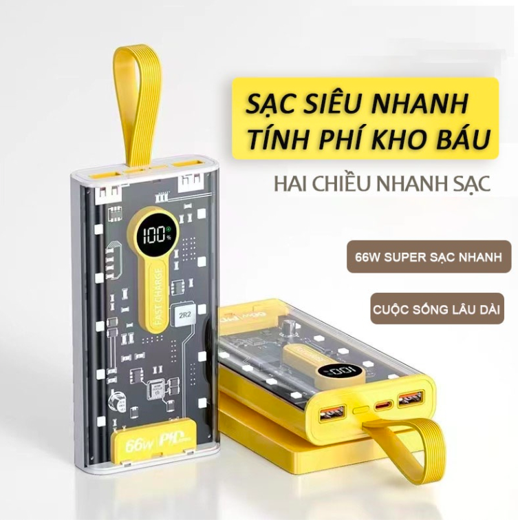 Pin dự phòng pin 20000mAh trong suốt dung lượng lớn sạc nhanh 22,5W cho nhiều thiết bị điện thoại 
