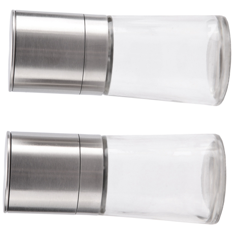 2PCS Pepper Mill and Salt Grinder Refillable Stainless Steel & Chunky Glass Pepper Mill Grinder 6 X 14cm