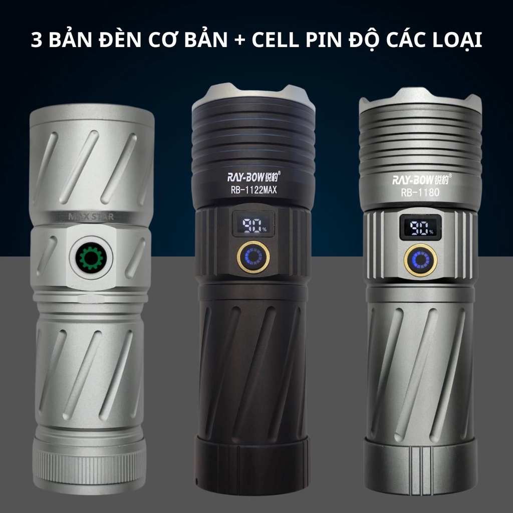  Đèn pin siêu sáng ZOOM  RAY BOW 1122 MAX kèm các loại pin 