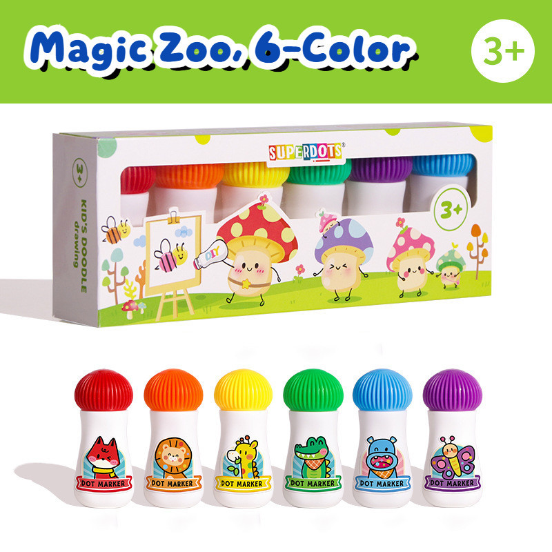 6PCS Dot Markers Washable Watercolor Paint Pens Kids Drawing Coloring Preschool Art Supplies Gift