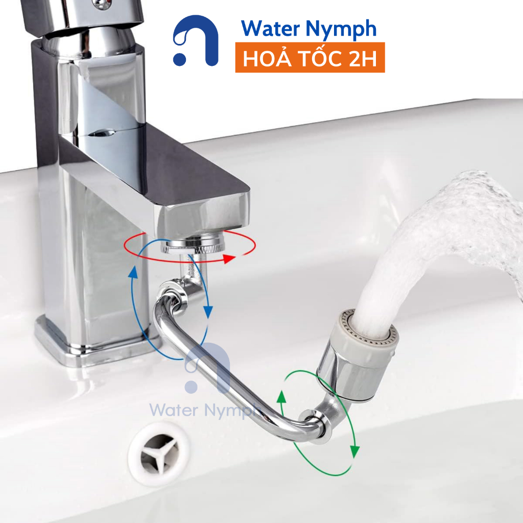 Đầu vòi nước rửa mặt xoay 1080 độ Waternymph bằng đồng thau, 2 chế độ phun nước