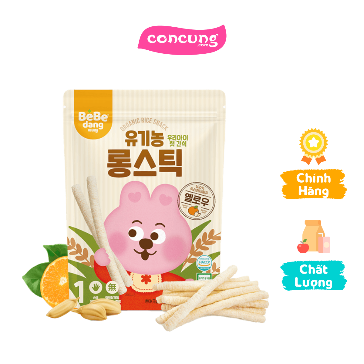 Bánh Gạo Lứt Hữu Cơ Bebedang Hình Que Dài Vị Quýt & Gạo Lứt