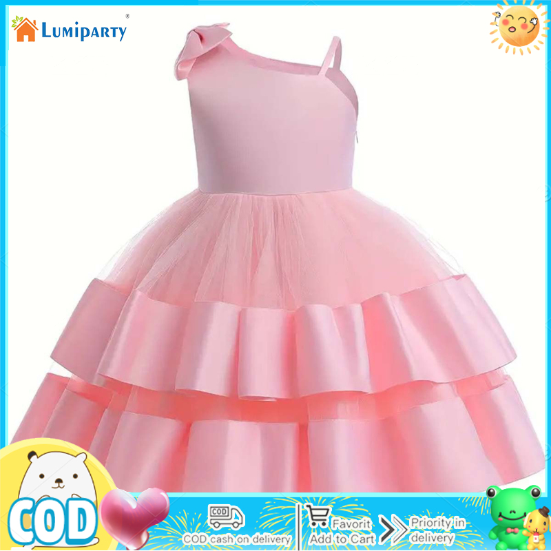 Girls Solid Color Lace Dresses Trendy Sleeveless Bow Double Layer Tulle Zipper Princess Skirts For Birthday Party ราคา 507 บาท*ส่งฟรี