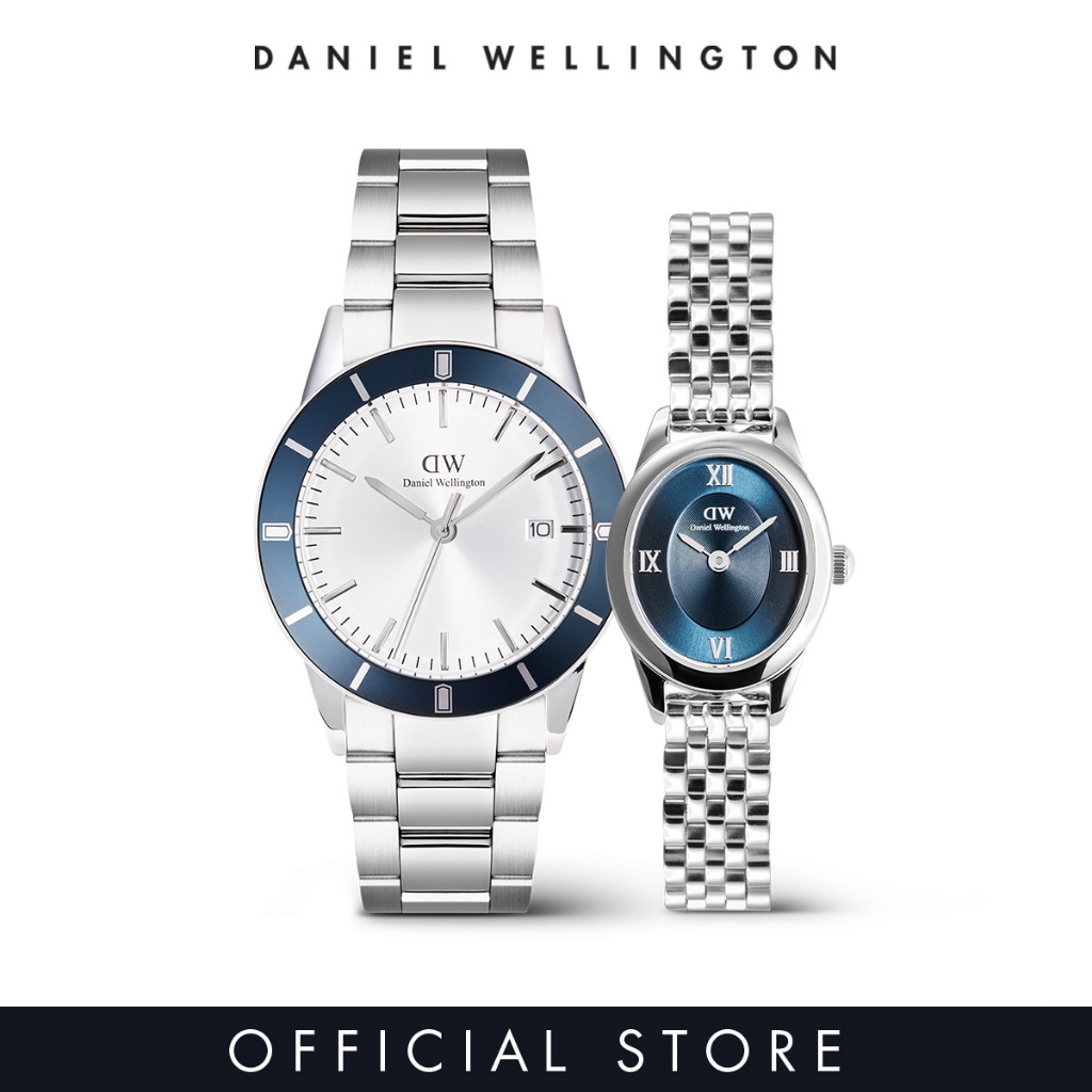 Daniel Wellington Gift Set - Iconic Paradigma 40mm Link White Sunray Blue Bezel Silver + Ophelia Mini Beans Link Arctic Silver - Couple Watches Set - Gift for Couple Birthday Annivesary ราคา 13,929 บาท*ส่งฟรี