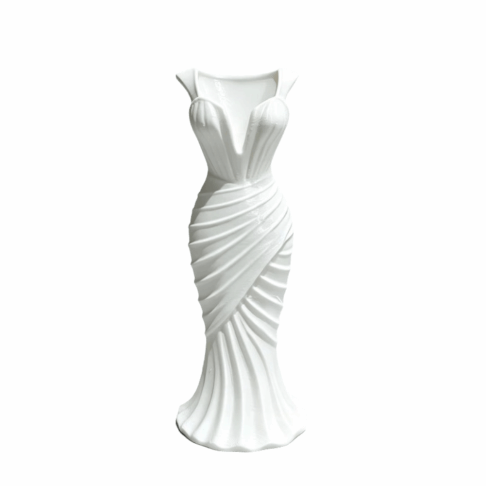 BETTERFORM ดีไซน์แบบบิดเกลียว แจกันดอกไม้ที่พิมพ์ด้วยเทคโนโลยี 3D การจัดดอกไม้ สไตล์มินิมอล แจกันตกแต่ง สไตล์นอร์ดิก ทรงคล้ายชุดราตรี แจกันทรงชุดเดรสหรูหรา ของตกแต่งบนโต๊ะทำงาน