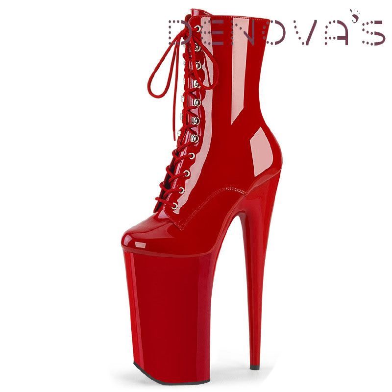Denova's Women's Patent Very High Heel 10in Big Size Exotic Stripper Pole Dancing Ankle Boot ราคา 6,384 บาท*ส่งฟรี