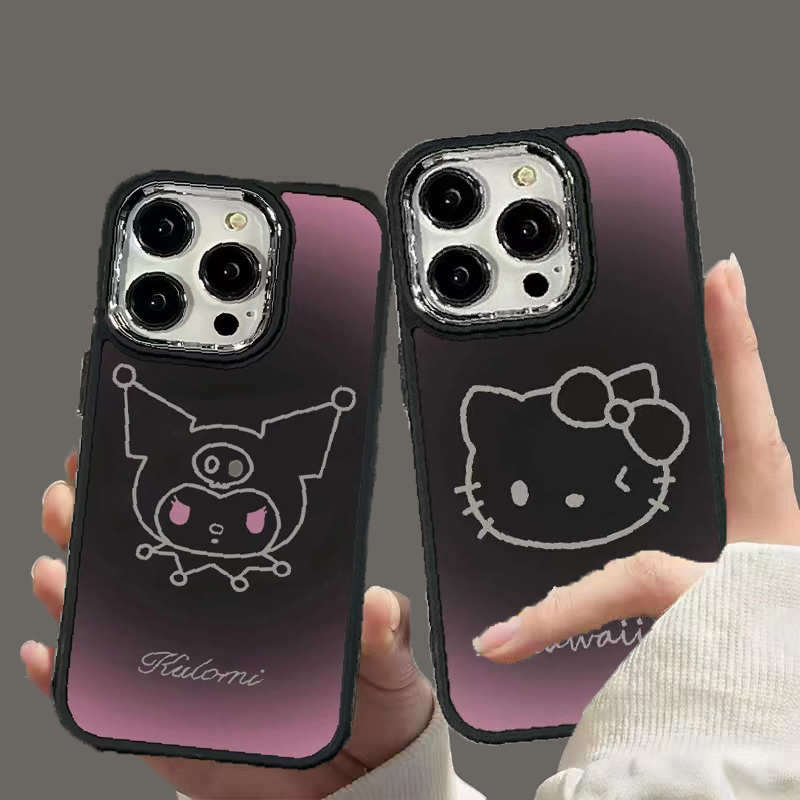 Ốp lưng cho iPhone XR XS x xsmax 7 8 SE 2020 7Plus 8Plus 14Plus 15Plus 11 12 13 14 15 Pro Max kulomi, vỏ kim loại mạ Hello Kitty