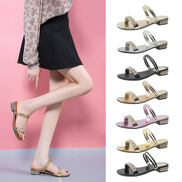 UCMVZO Stylish Comfort Chic Glitter Sandals with Low Block Heel Perfect for Summer Parties Casual Wear ราคา 412 บาท*ส่งฟรี