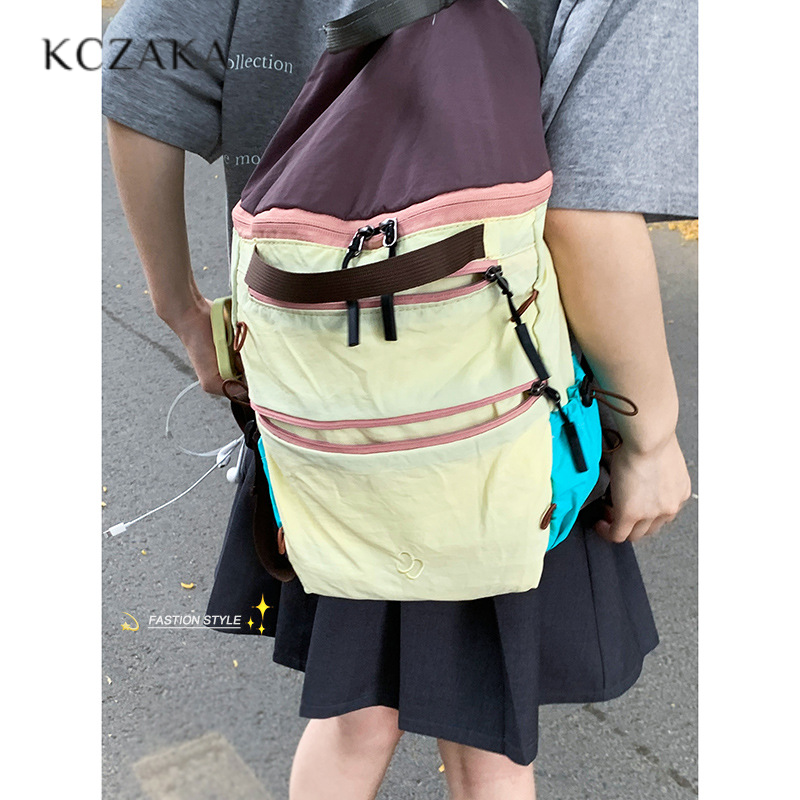 Kczaka Ba Lô Nữ Ba lô phong cách Hàn Quốc khâu dopamine du lịch đa năng vải nylon thời trang dung tích lớn