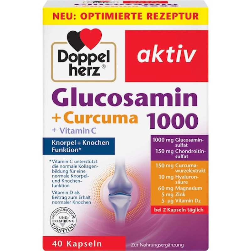 Viên uống bổ xương khớp Glucosamin+Curcuma+Vitamin C 1000 Doppelherz Aktiv - Hộp 40 Viên