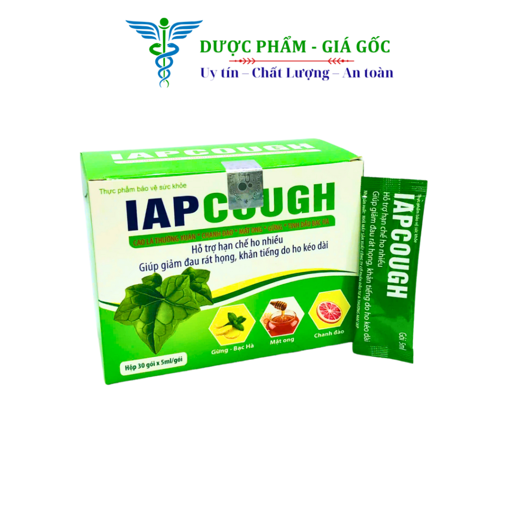 Siro Ho IAPCOUGH Mật Ong Hỗ Trợ Giảm Ho, Dịu Cổ Họng, Giảm Hắt Hơi – Hộp 30 Gói